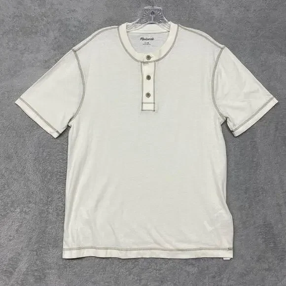 Madewell Mens Shirt XS Recycled Cotton Blend Henley Creme Fraiche NL138 - Picture 3 of 8